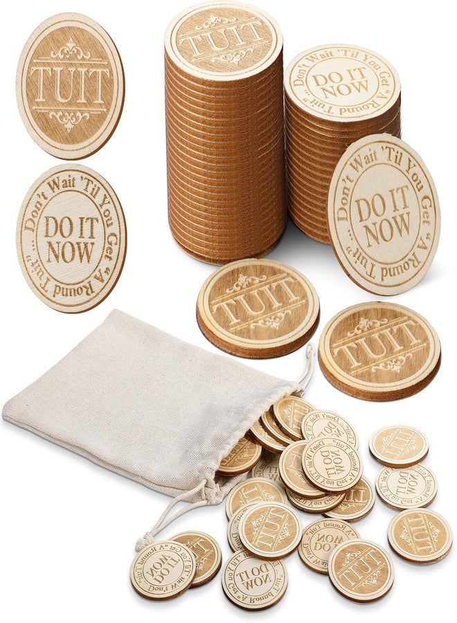 Sonwyoung 48 Pcs Wood Round Tuit Token 1.5 Inch Polished When You Get a Round to It Wood Token Coin with Bag for Colleague Family - Image 1